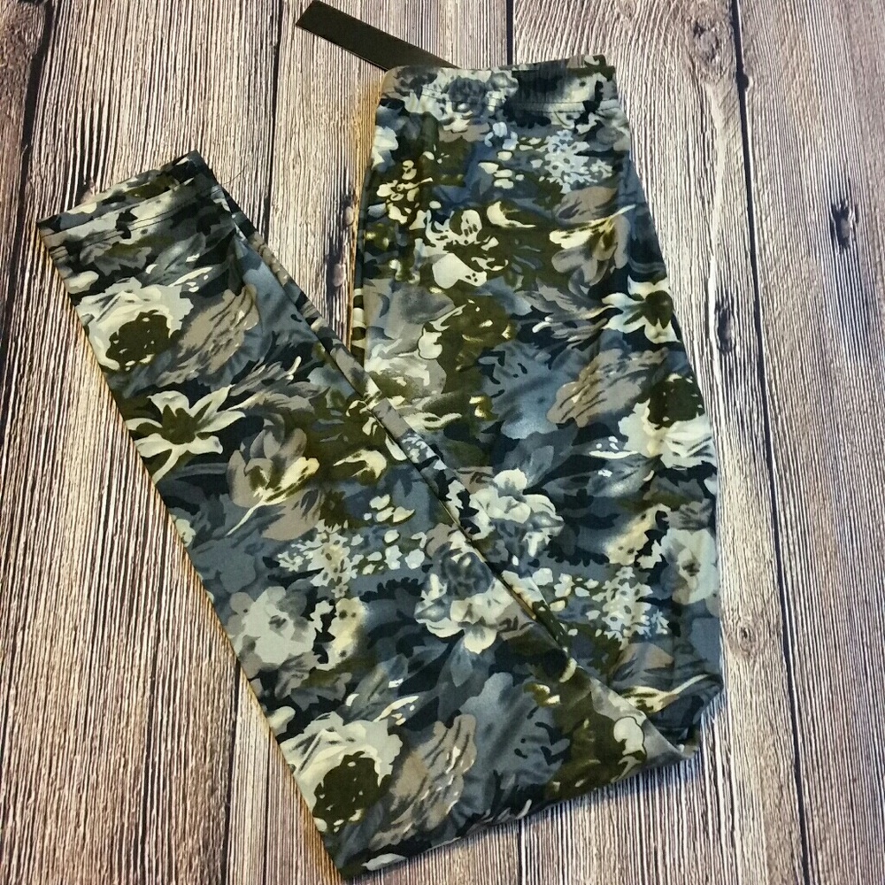 OS Floral leggings, blue olive beige